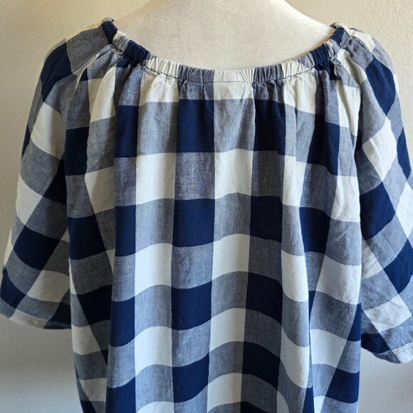 Uniqlo JW Anderson Navy  White Check Top Blouse Cotton Linen Boho Women Size XXL - Picture 7 of 8